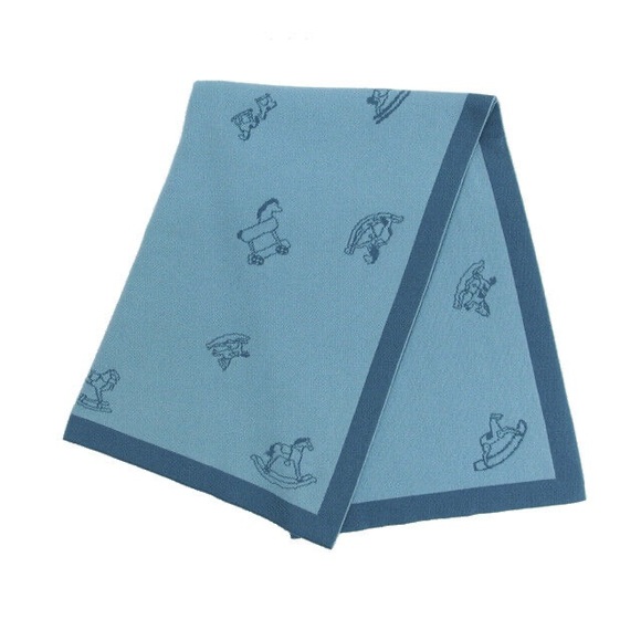 Hermes made in Italy 100% cotton blue reversible swaddle baby blanket rocking - Picture 1 of 11